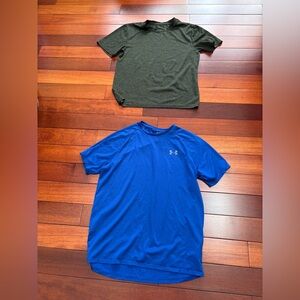 Under Armour Men's Performance Tee in Royal Blue and green workout
